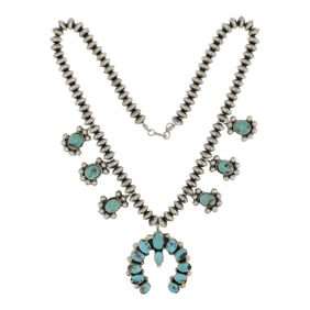 RB Navajo Compitos Turquoise Squash Blosom Necklace