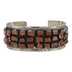 Navajo Mediterranean Coral Freeform Cuff Bracelet