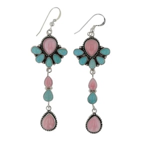 Albert Dawes Navajo Turquoise & Pink Conch Earrings