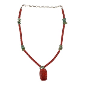 Navajo Sponge Coral & Turquoise Beads Necklace