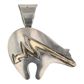 Vintage Navajo 14K Gold & Sterling Silver Bear Pendant
