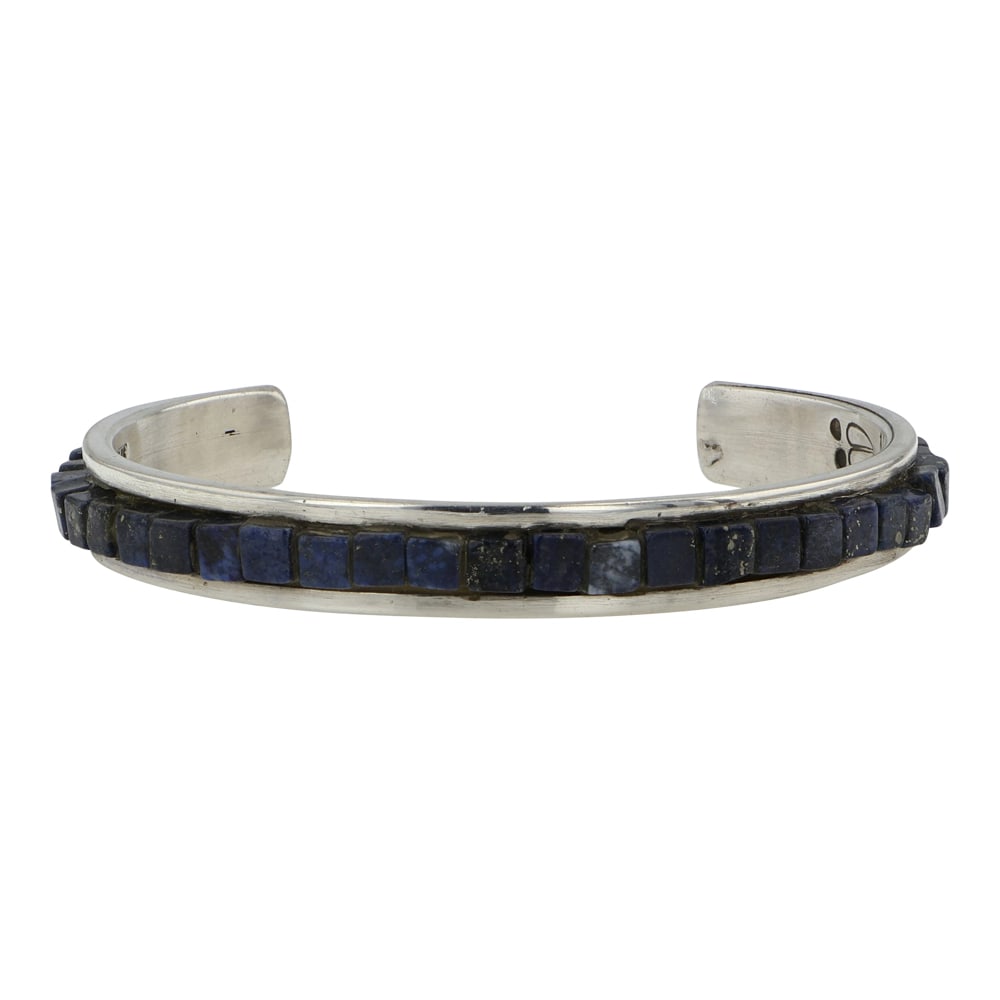 Alois Wagner Kewa Santo Domingo Lapis Inlay Bracelet: Sterling Silver | Genuine Lapis | Alois Wagner Kewa Santo Domingo Lapis Inlay Bracelet | Santo Domingo Pueblo Native American Southwest Indian Jewelry | Good (no breaks or damages) | Approximate Weigh