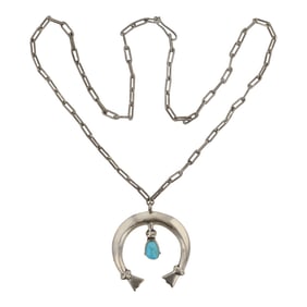 Vintage Navajo Turquoise Sandcast Naja Necklace