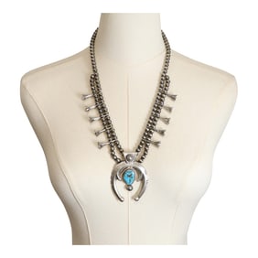 Navajo Ithaca Peak Turquoise Squash Blossom Necklace
