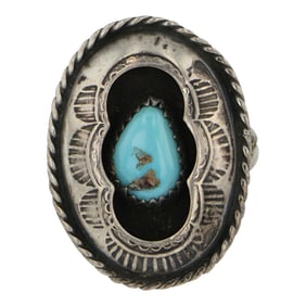 Vintage Navajo Nevada Turquoise Shadowbox Ring
