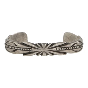 Vintage Navajo Plain Silver Stamp-Work Bracelet