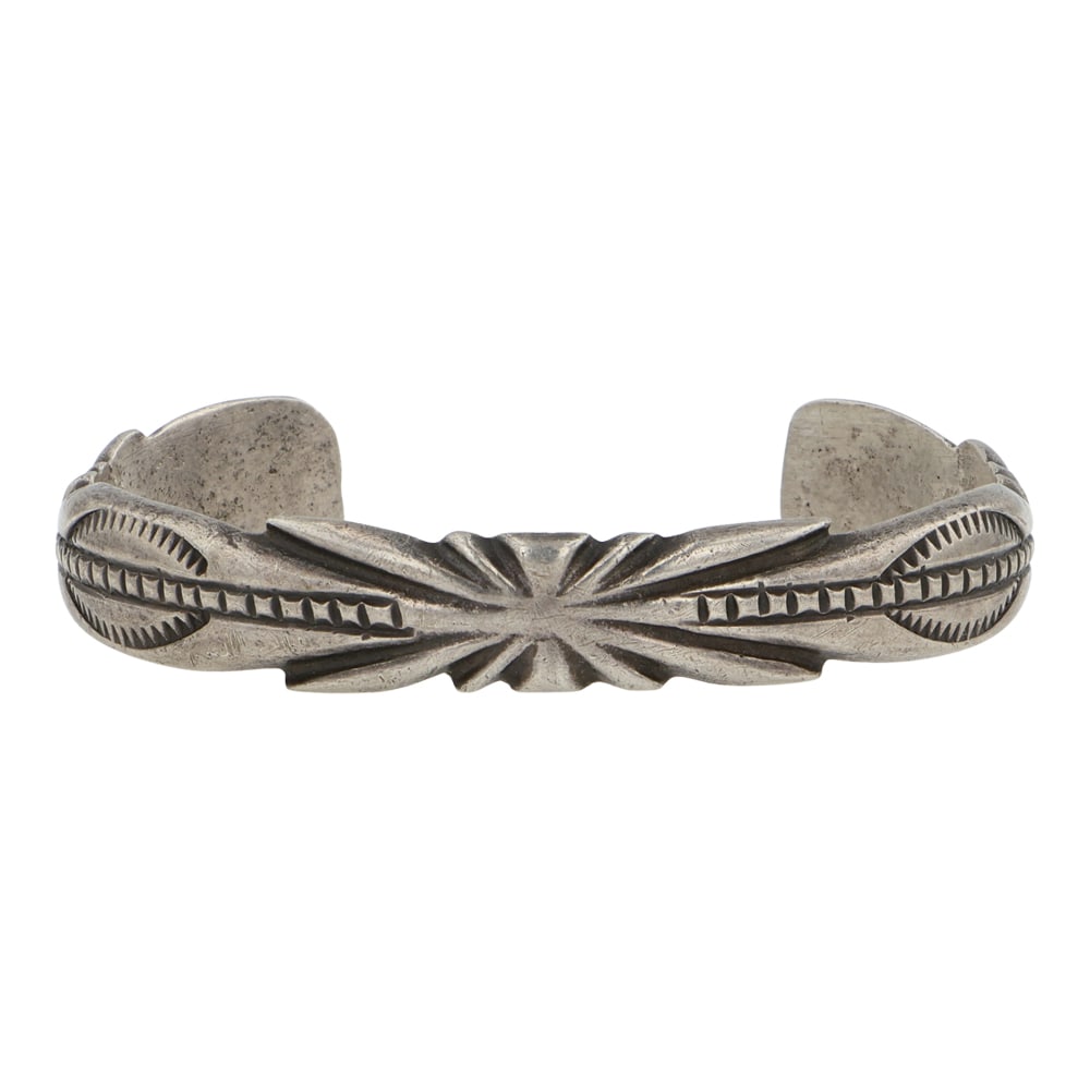 Vintage Navajo Plain Silver Stamp-Work Bracelet (1 of 3)