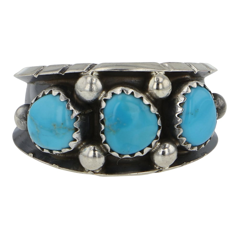 Navajo Kingman Turquoise Three Stone Ring (1 of 3)