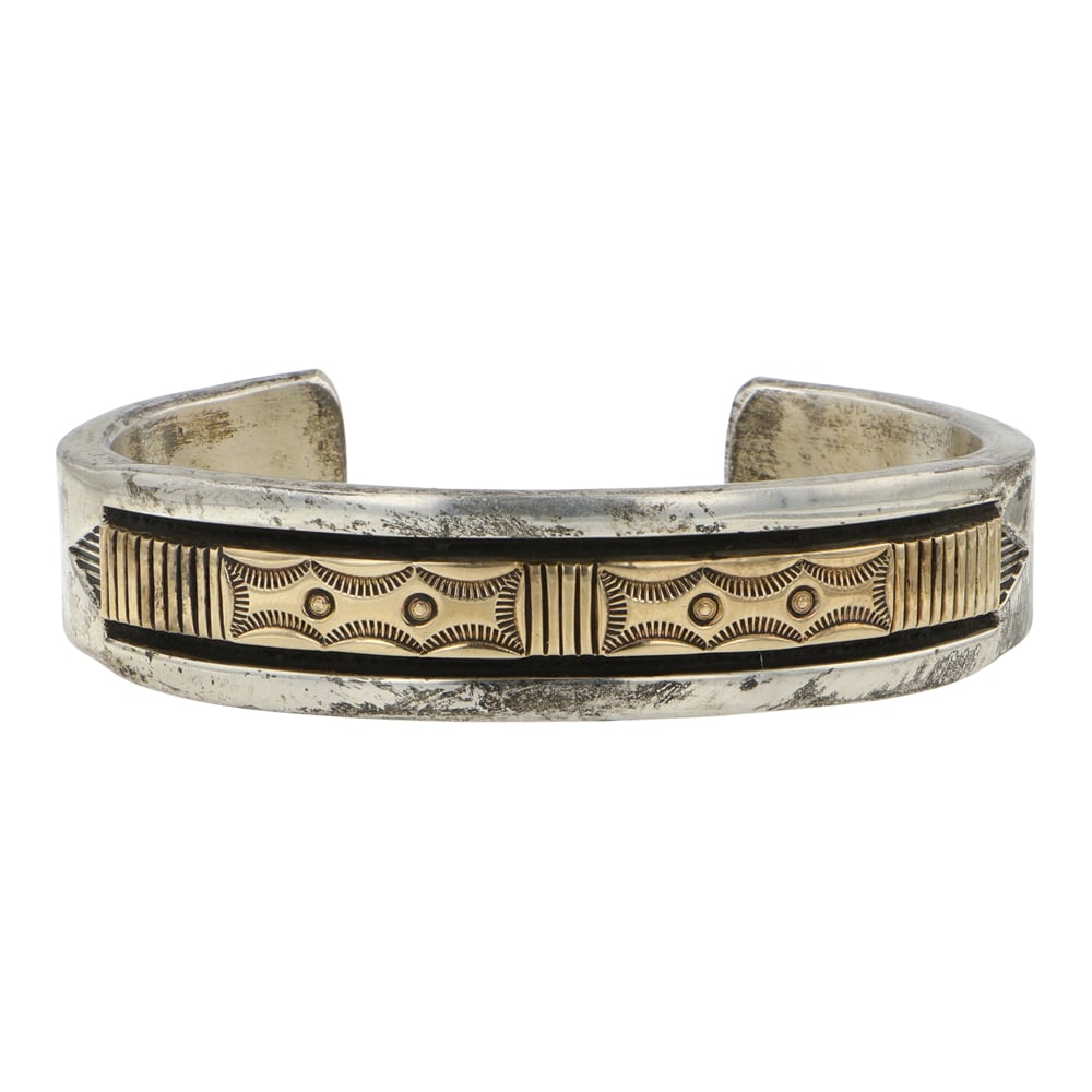 Bruce Morgan Renowned Navajo Artist 14K Gold & Sterling Silver Large Heavy Men's Bracelet (1 of 4)