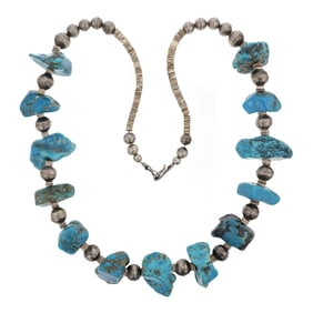 Vintage Navajo Turquoise Nuggets Bench Beads & Shell Heishi Necklace