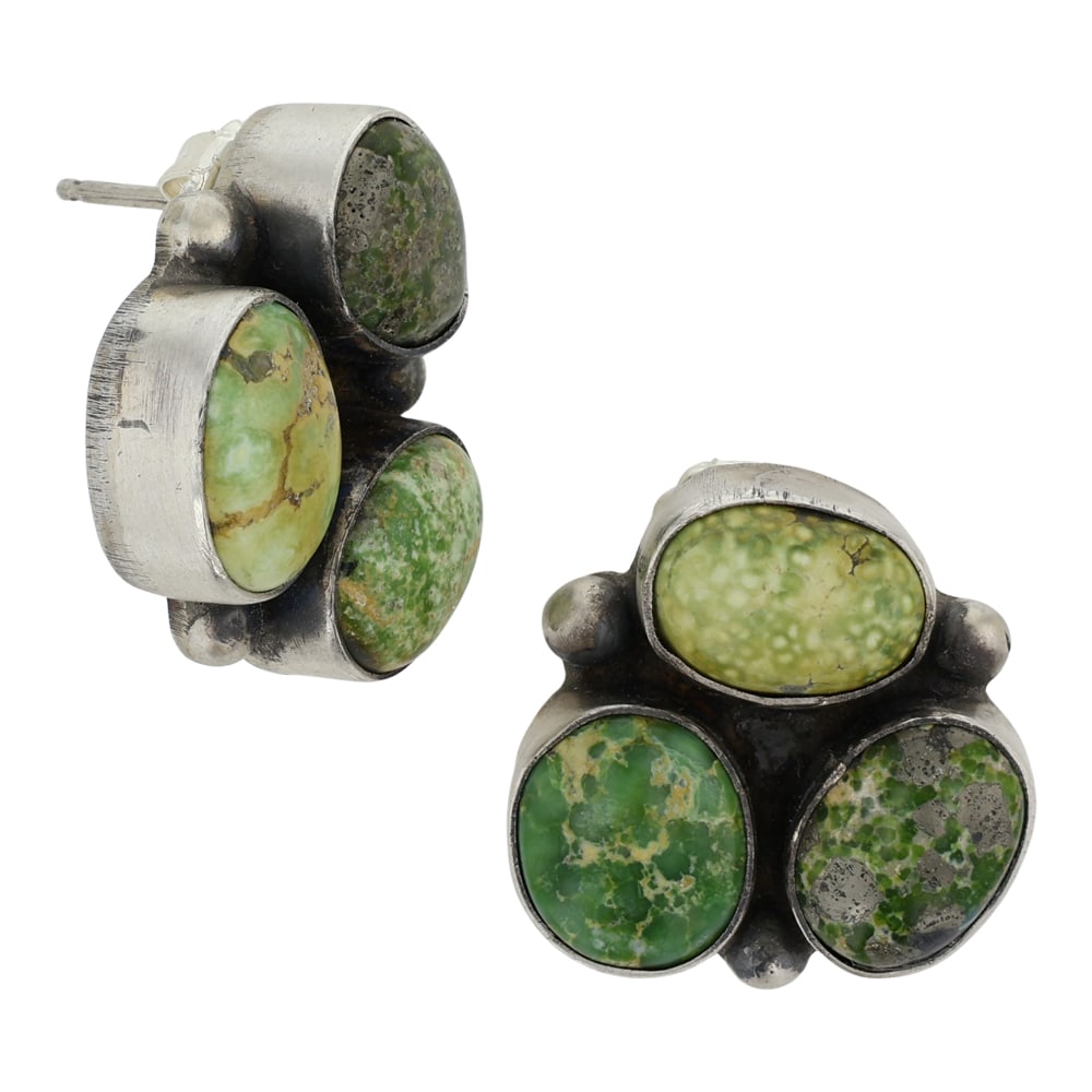 Jameson Garcia Navajo Sonoran Gold Turquoise Earrings: Sterling Silver | Genuine Sonoran Gold Turquoise | Jameson Garcia Navajo Sonoran Gold Turquoise Earrings | Navajo Native American Southwest Indian Jewelry | Good (no breaks or damages) | Approximate W