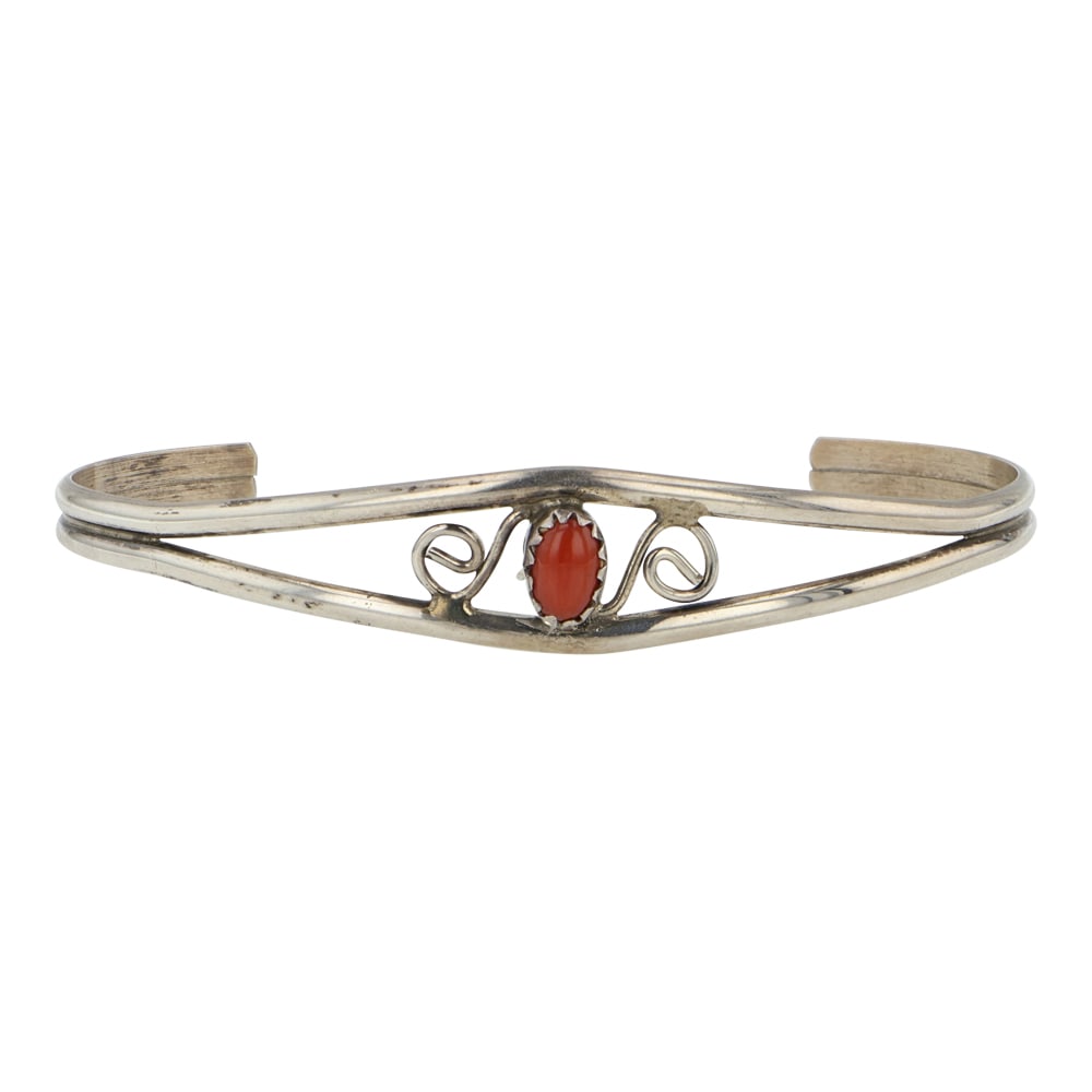 Navajo Coral Bracelet: Sterling Silver | Genuine Coral | Navajo Coral Bracelet | Navajo Native American Southwest Indian Jewelry | Good (no breaks or damages) | Approximate Weight: 5 Grams | Bracelet: 5" inner, 1.5" gap, 6.