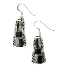 Navajo Acoma Jet & Synthetic Opal Inlay Earrings