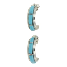 Zuni Turquoise Inlay Hoop Earrings