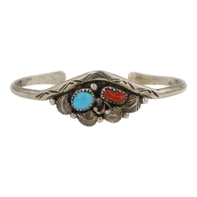 Benson Yazzie Navajo Turquoise & Coral Bracelet