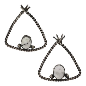 Navajo White Buffalo Teepee Earrings