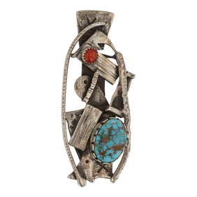 Vernon A. Begaye Award Winning Navajo Pilot Mountain & Mediterranean Coral Intricate Pin