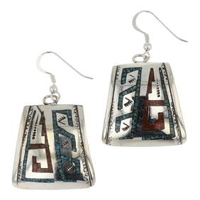 Navajo Turquoise & Coral Chip Inlay Earrings