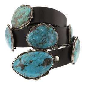 Vintage Navajo Nevada Turquoise Large Concho Belt