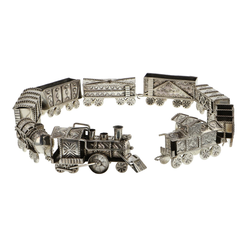 Vintage Navajo Handmade Intricate Detailed 9 Pc Sterling Silver Model Train Set Truly one of a kind (1 of 19)