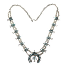 Zuni Sleeping Beauty Turquoise Squash Blossom Necklace