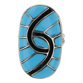 Amy Quandelacy Zuni Sleeping Beauty Turquoise Inlay Ring