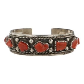 Vintage Navajo Freeform Coral Cuff Bracelet