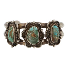 Vintage Navajo Royston Turquoise Three Stone Bracelet