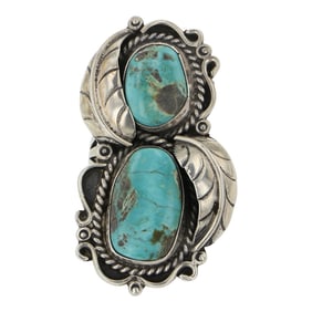 Vintage Navajo Nevada Turquoise Two Stone Ring