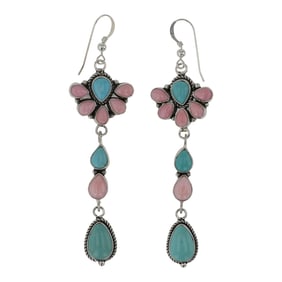 Albert Dawes Navajo Turquoise & Pink Conch Earrings