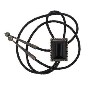Vintage Navajo Black Onyx Bolo Tie