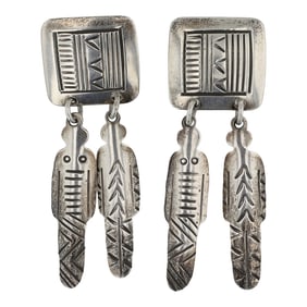 Navajo Plain Silver Stamp-Work Earrings