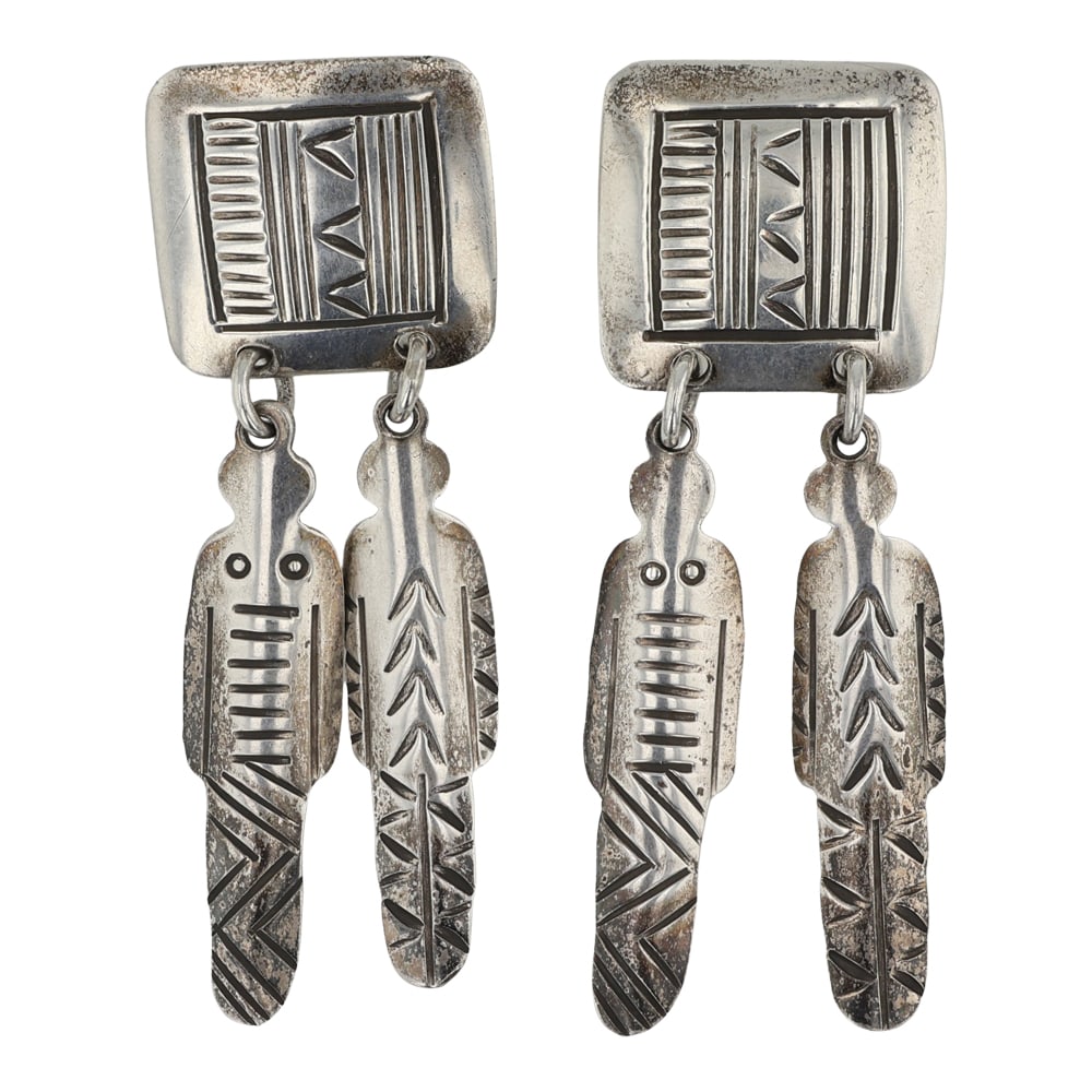 Navajo Plain Silver Stamp-Work Earrings (1 of 2)