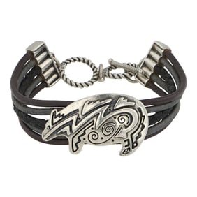 Navajo Cast Bear Leather & Sterling Silver Bracelet