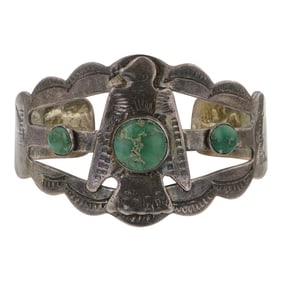 Vintage Fred Harvey Era Fox Turquoise Thunderbird Bracelet