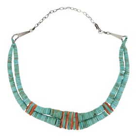 Vintage Santo Domingo Turquoise & Spiny Oyster Choker Necklace