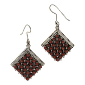 Stephen Haloo Zuni Mediterranean Coral Petit Point Earrings