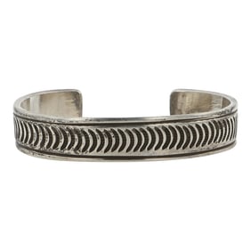 Navajo Plain Silver Stamp-Work Bracelet