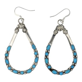 Navajo Kingman Turquoise Hoop Earrings