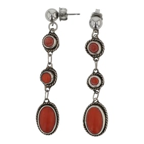 Vintage Navajo Mediterranean Coral Earrings