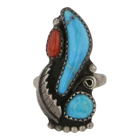 Vintage Navajo Turquoise & Coral Ring