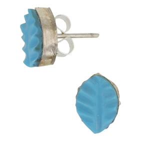 Zuni Turquoise Carved Leaf Earrings