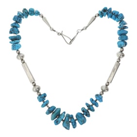 Navajo Kingman Turquoise & Silver Beads Necklace
