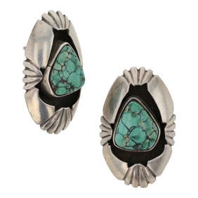 Vintage Navajo Spiderweb Turquoise Shadowbox Earrings