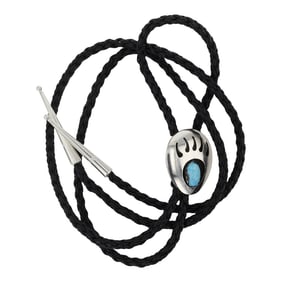 Navajo Kingman Turquoise Bearpaw Bolo Tie