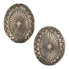 Vintage Navajo Plain Silver Stamp-Work Earrings