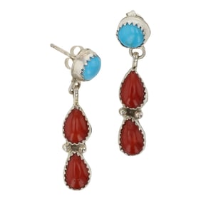 Sam Arviso Navajo Turquoise & Coral Earrings