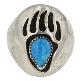 Vintage Navajo Turquoise Bearpaw Men's Ring