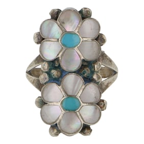 Vintage Zuni Turquoise & Mother of Pearl inlay Ring