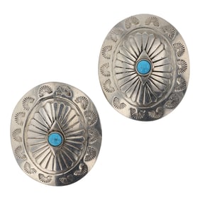 Navajo Kingman Turquoise Stamp-Work Earrings